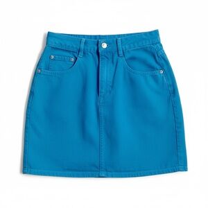 Vintage 90’s Steel Turquoise Blue Denim Jean Mini Skirt High Waist Sz 9